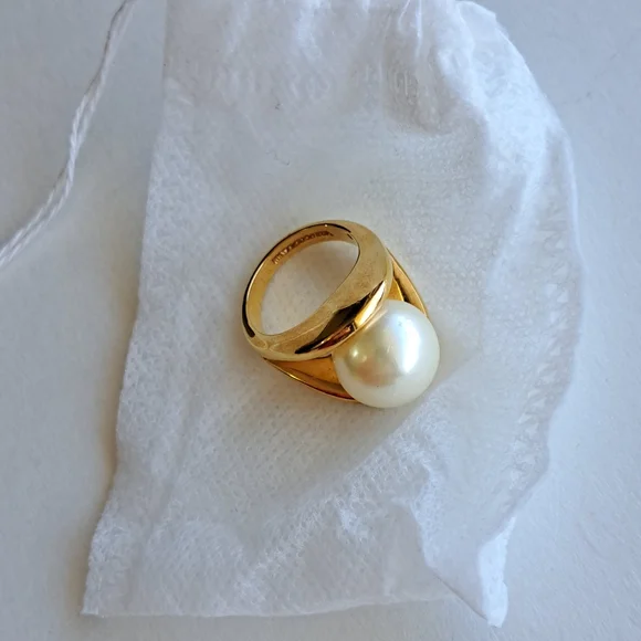 Lg gorgeous pearl & gold cocktail ring - Picture 2 of 6